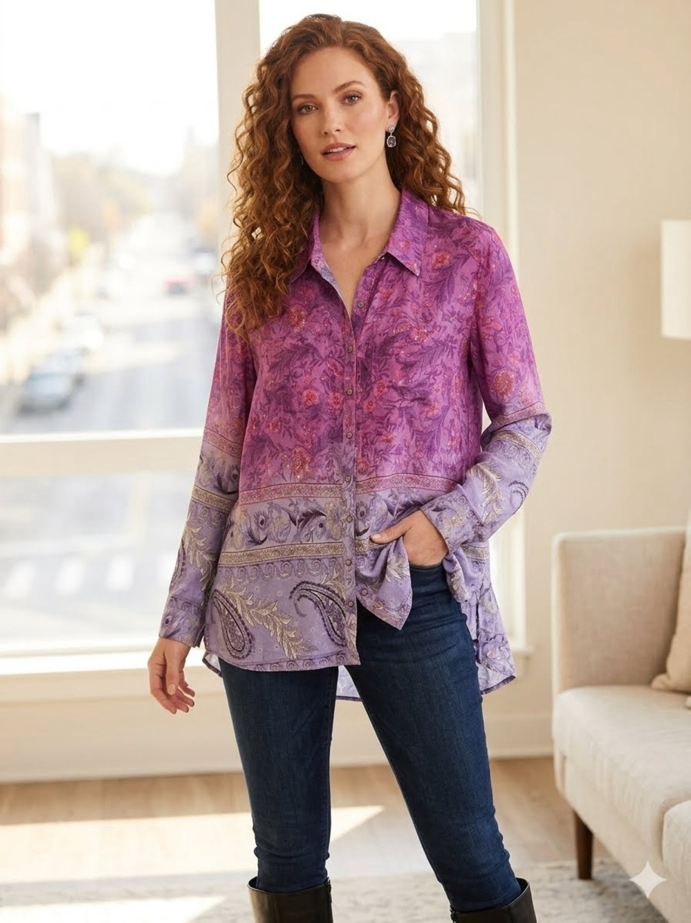 ARATTA SILENT JOURNEY Tunic Top in Purple Ombre Design